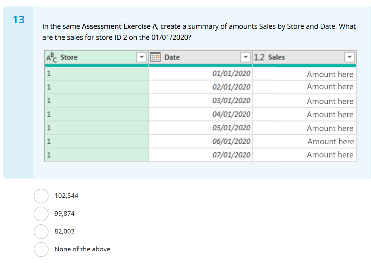13 In the same Assessment Exercise A, create a