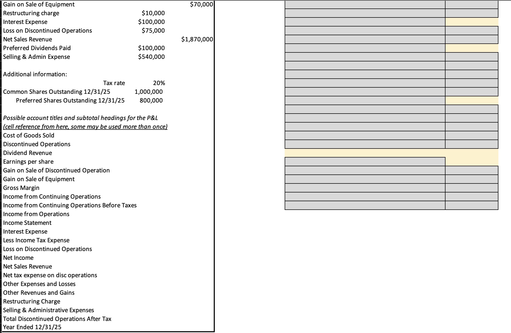 Reguirements: 1) Using the data below, create a
