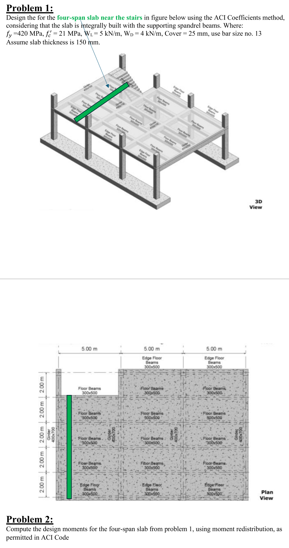 Problem 1 : Design the for the four - span slab
