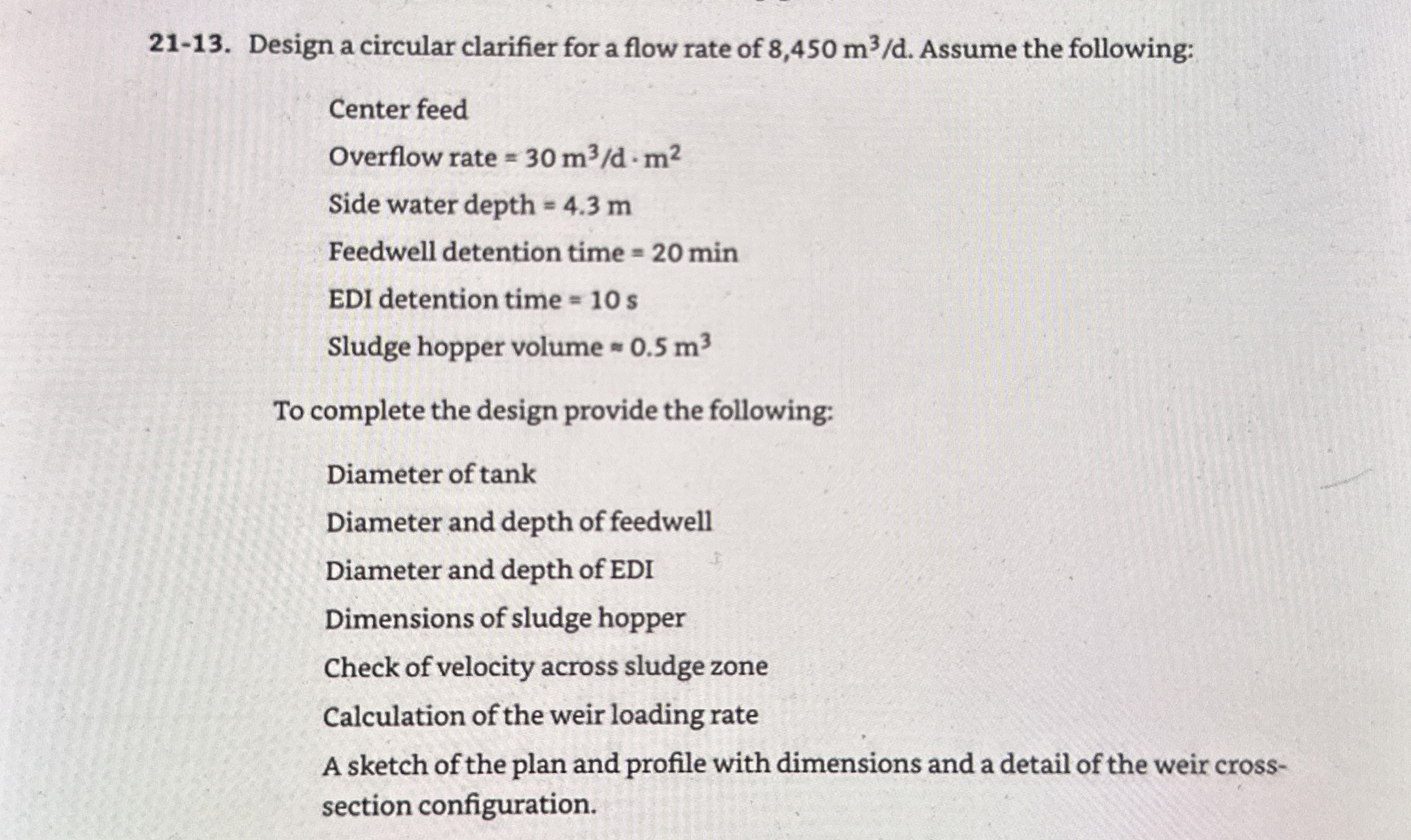 2 1 - 1 3 . Design a circular clarifier for a