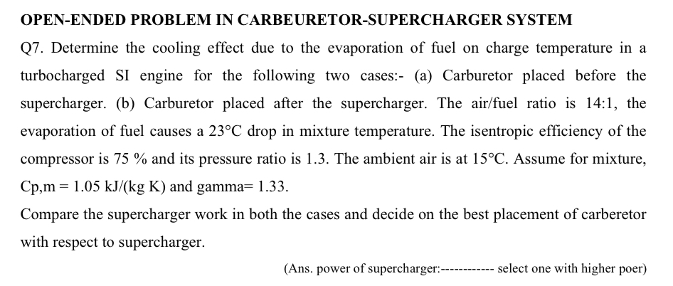 OPEN - ENDED PROBLEM IN CARBEURETOR -