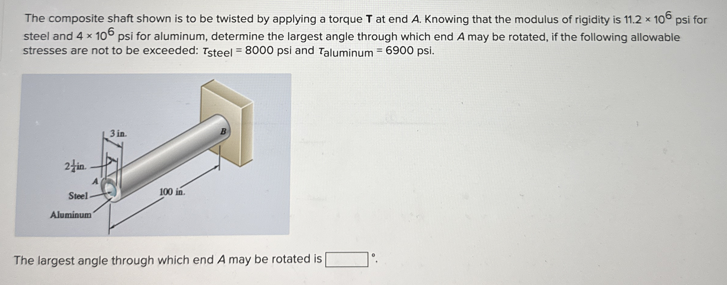 The composite shaft shown is to be twisted by