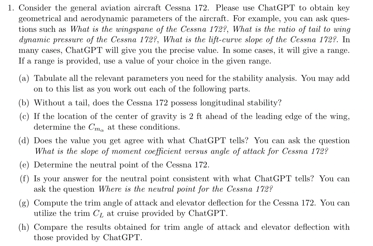 Consider the general aviation aircraft Cessna 1 7