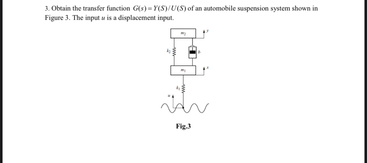 Obtain the transfer function G ( s ) = Y S U ( S