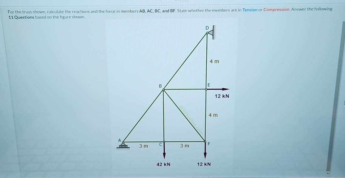 For the truss shown, calculate the reactions and