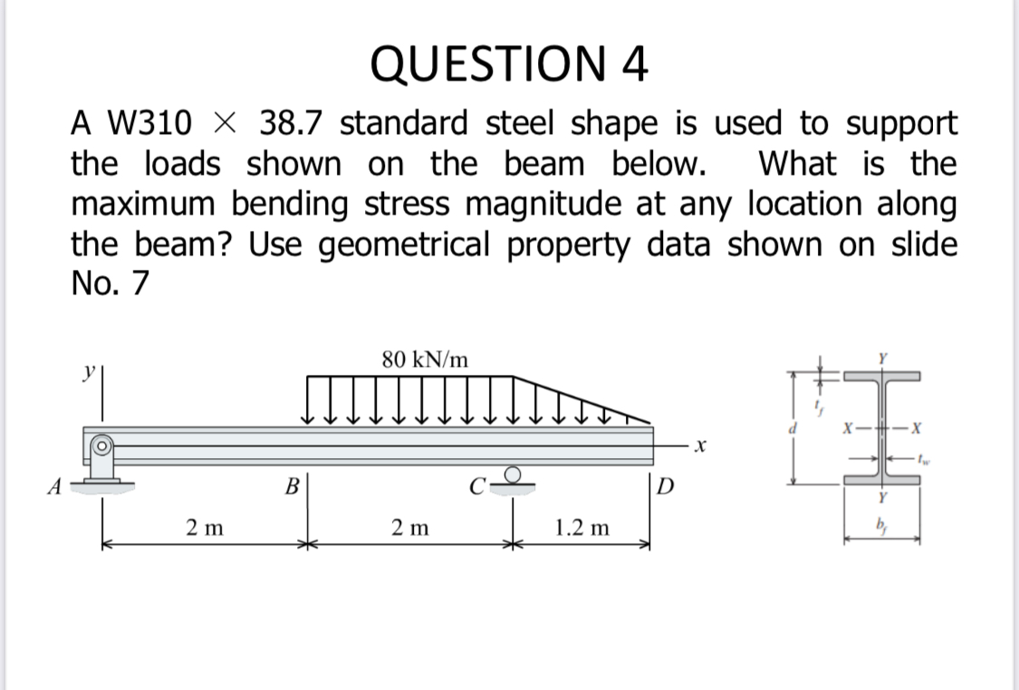 QUESTION 4 A W 3 1 0 3 8 . 7 standard steel shape
