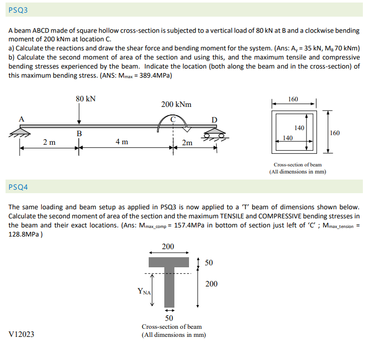 PSQ 3 A beam ABCD made of square hollow cross -