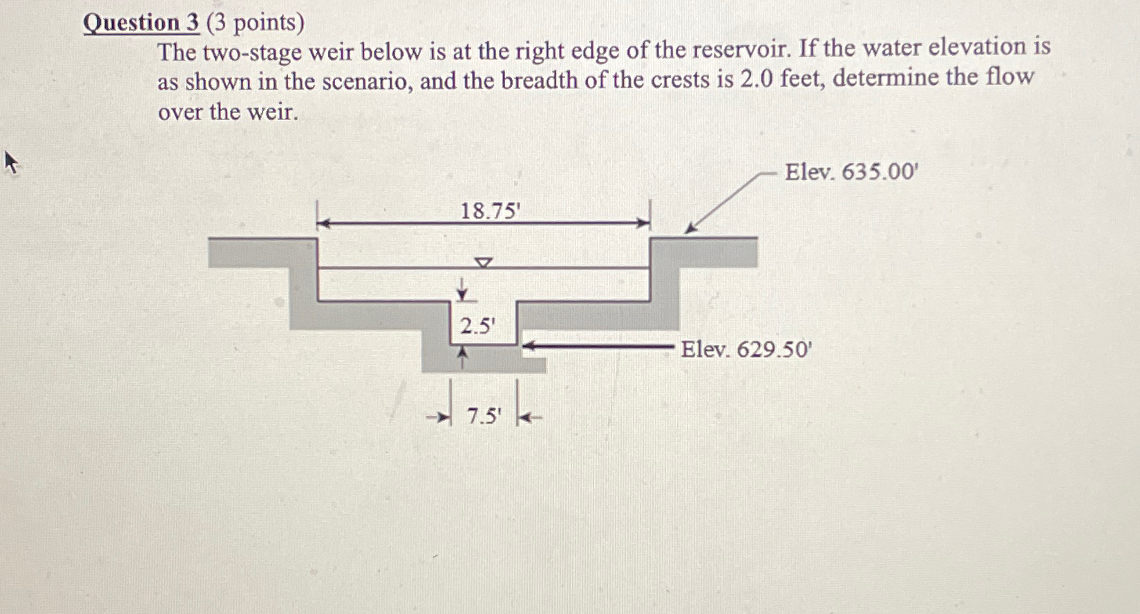 Question 3 ( 3 points ) The two - stage weir