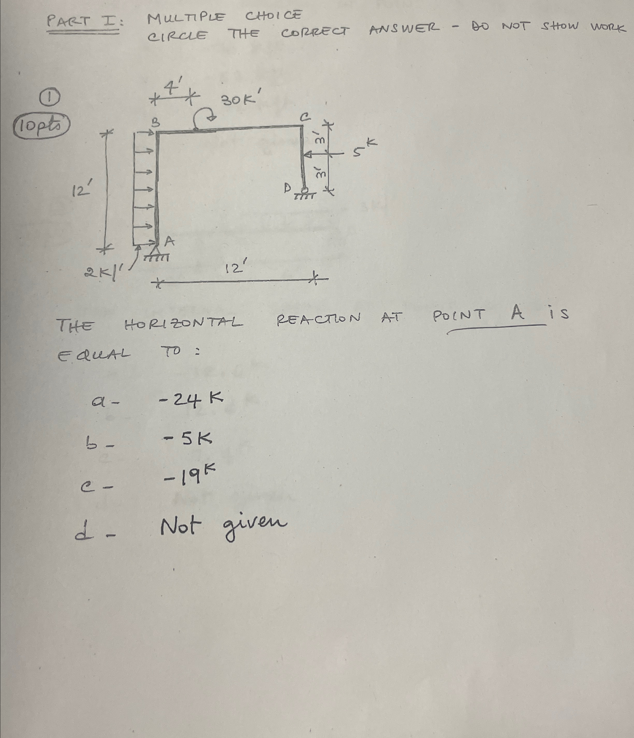 Part I: MULTIPLE CHOICE CIRCLE THE CORRECT ANSWER
