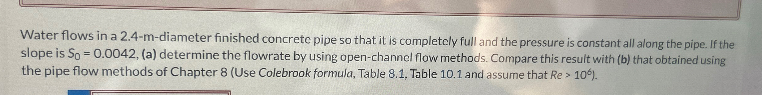 Water flows in a 2 . 4 - m - diameter finished