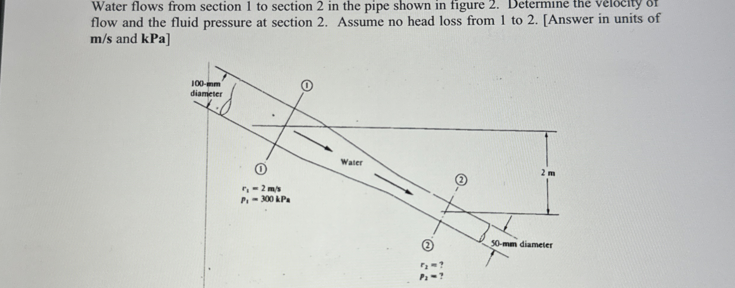 Water flows from section 1 to section 2 in the