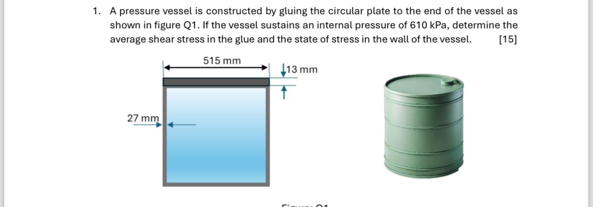 1 A pressure vessel is constructed by gluing the