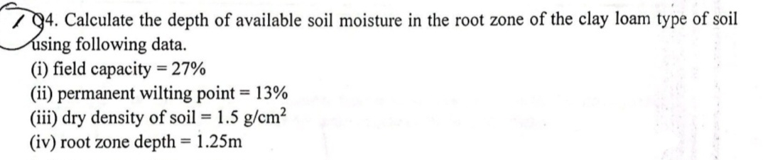 Calculate the depth of available soil moisture in