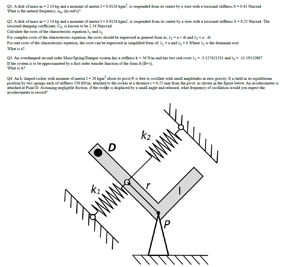 Q 1 : A disk of mass m = 2 . 1 4 kg and a moment