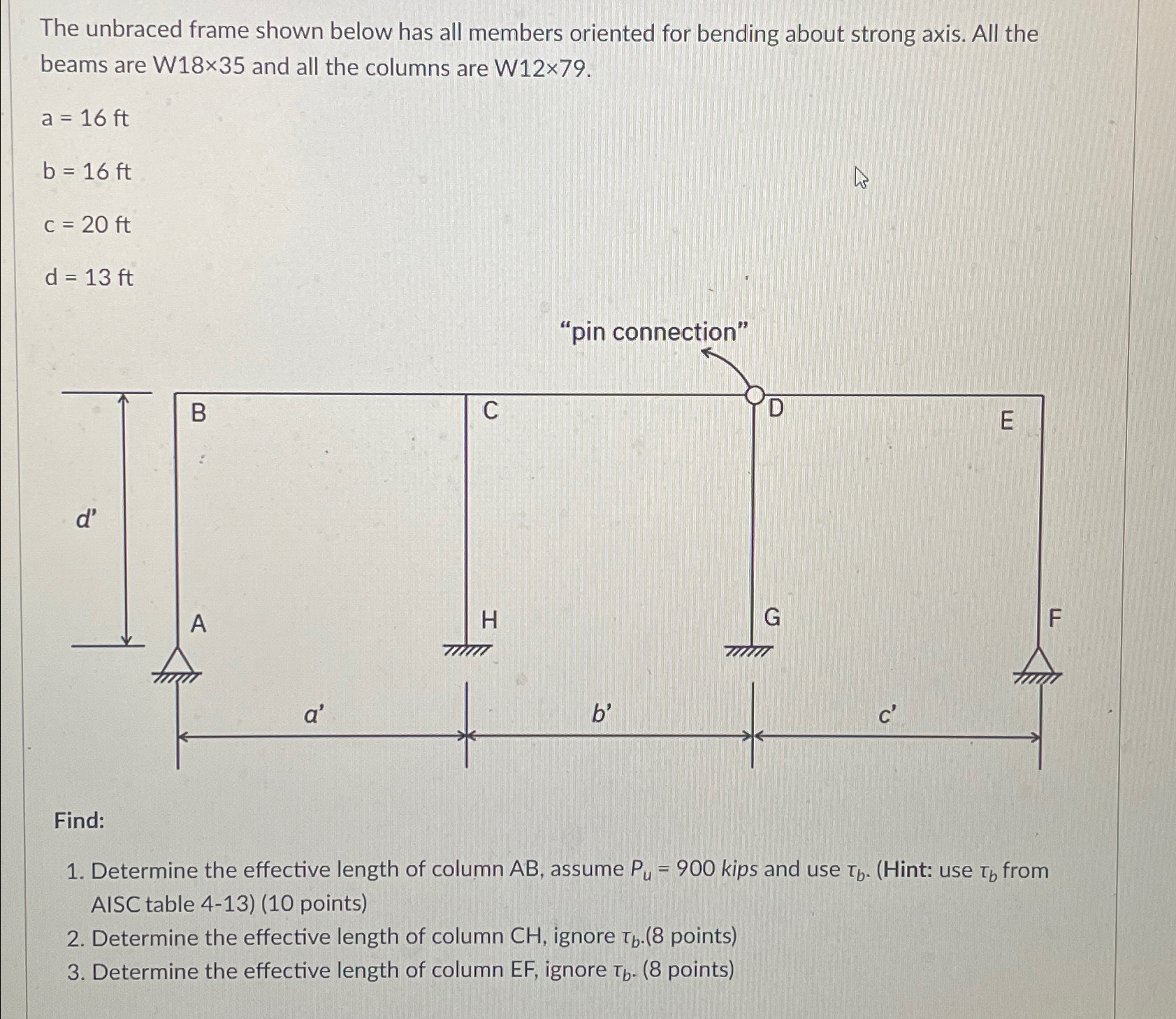The unbraced frame shown below has all members