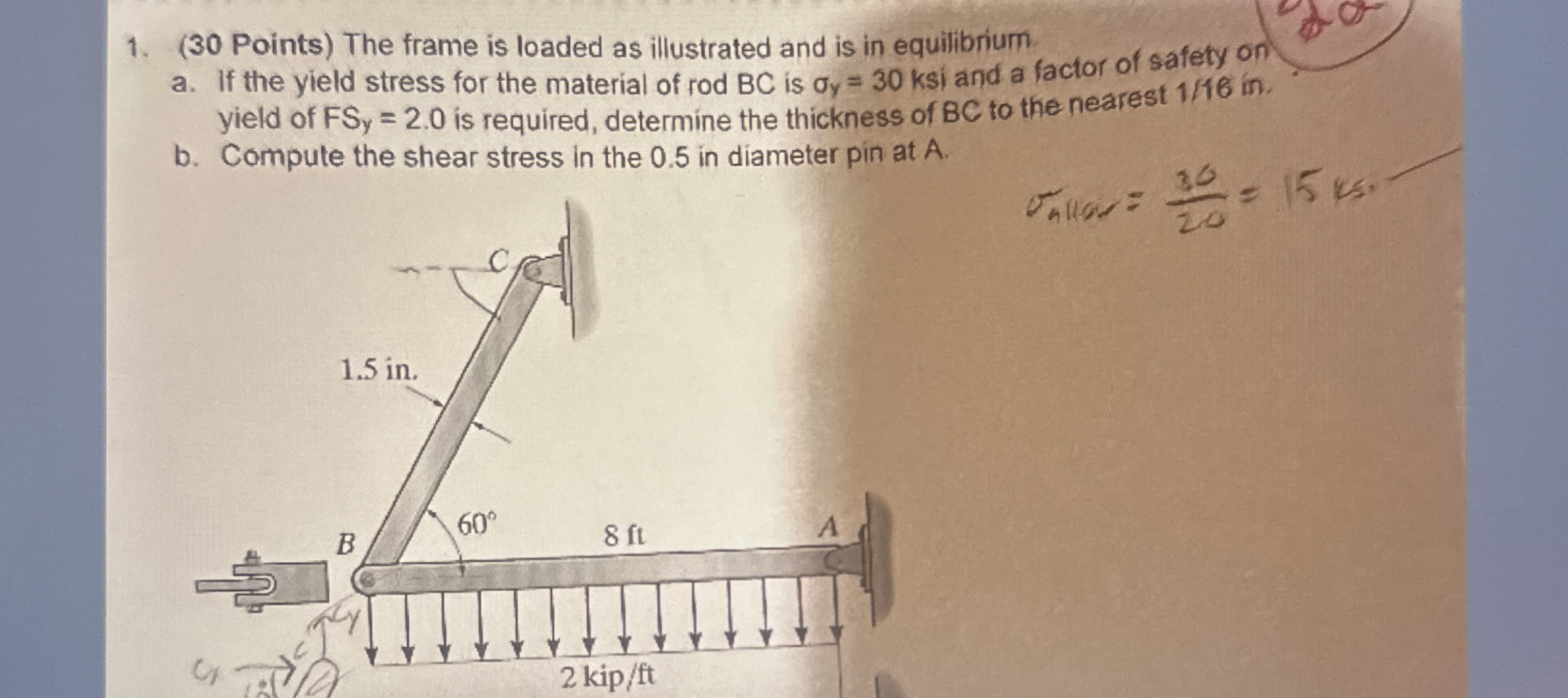 ( 3 0 Points ) The frame is loaded as illustrated