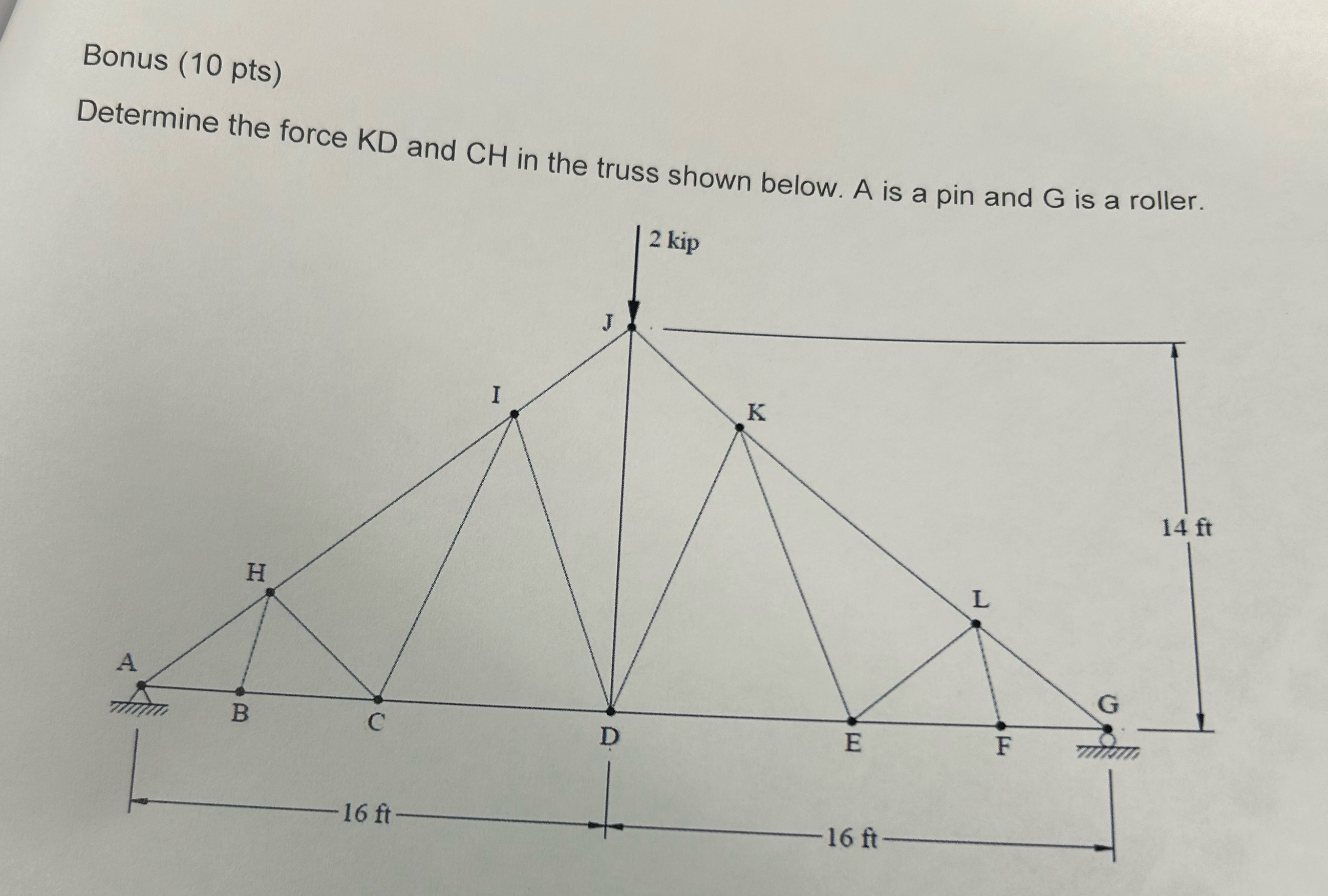Bonus ( 1 0 pts ) Determine the force K D and C H