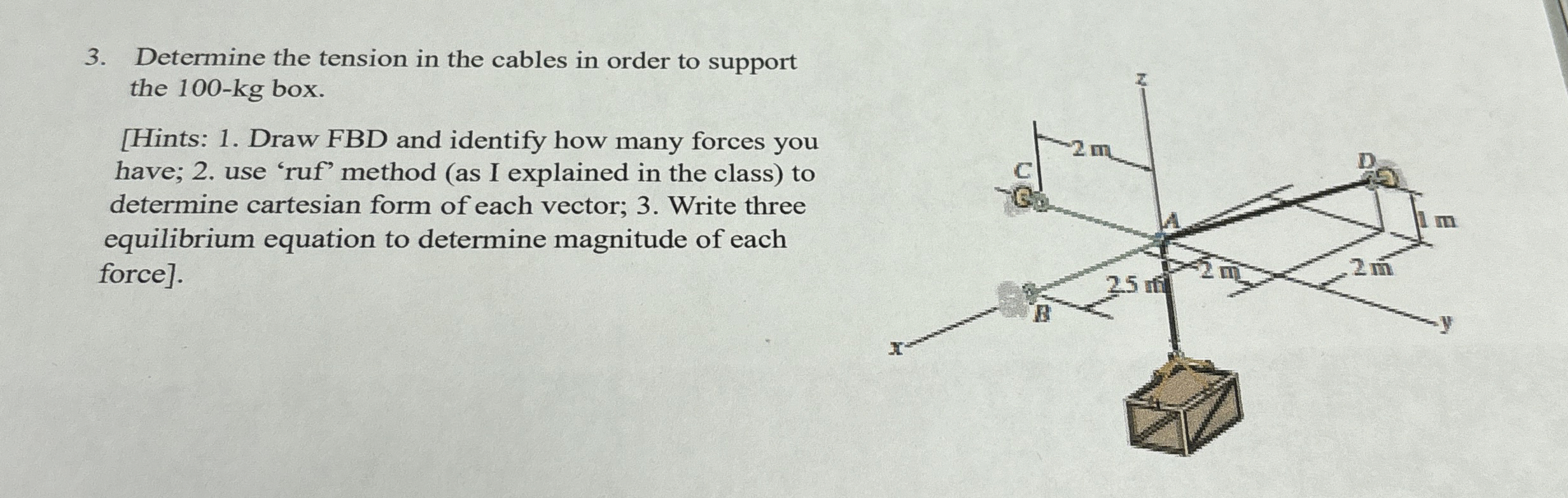 Determine the tension in the cables in order to