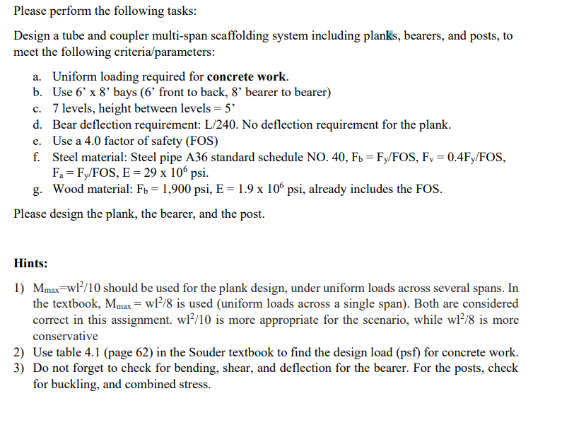 Table 4 . 1 shows the design load to be 7 5 psf