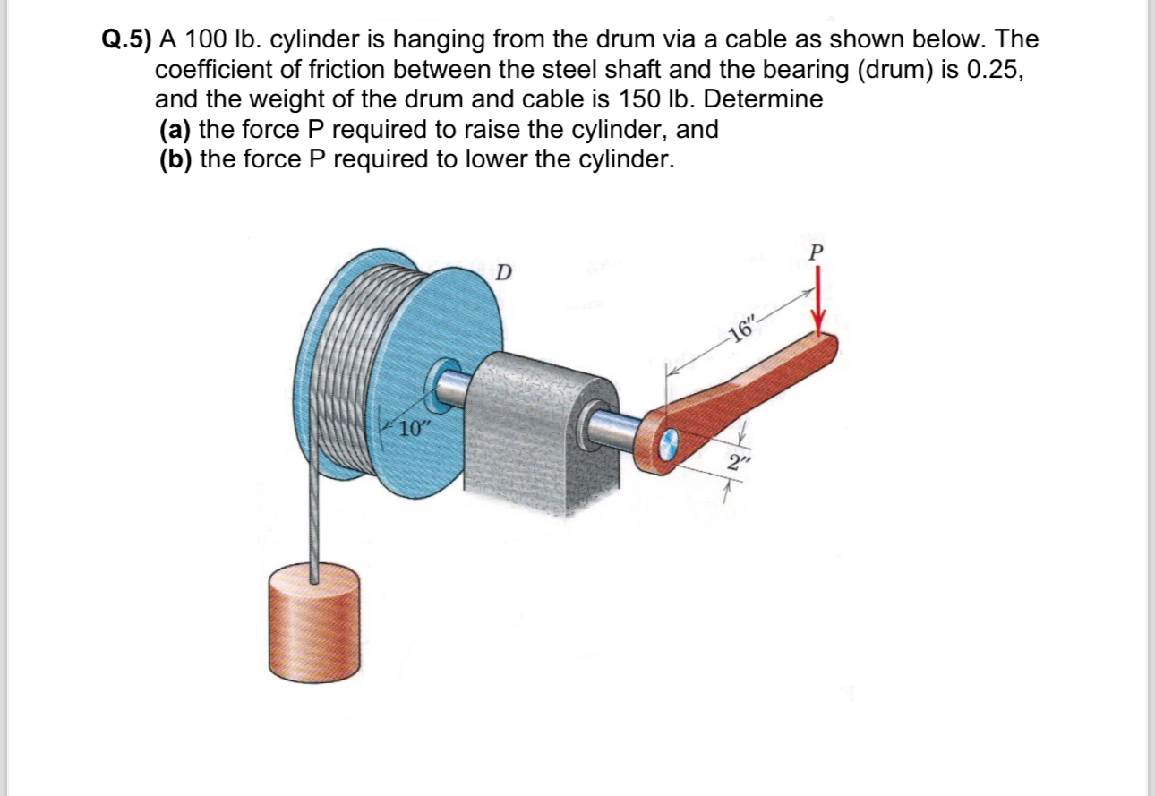 Q . 5 ) A 1 0 0 lb . cylinder is hanging from the