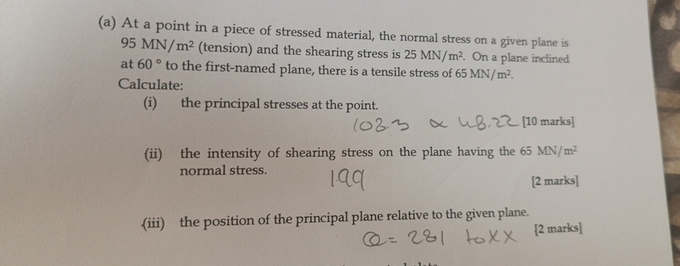 ( a ) At a point in a piece of stressed material,