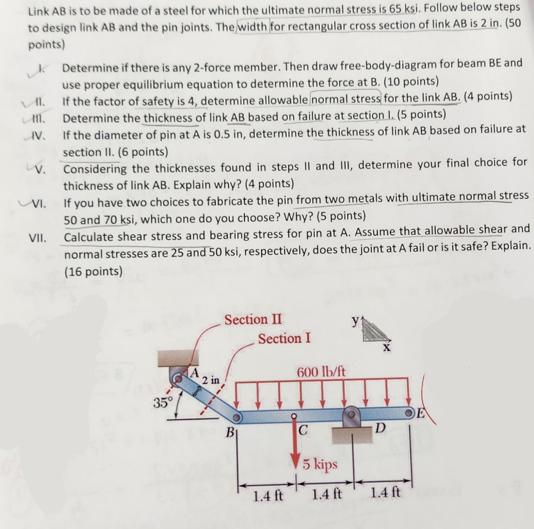 Link A B is to be made of a steel for which the