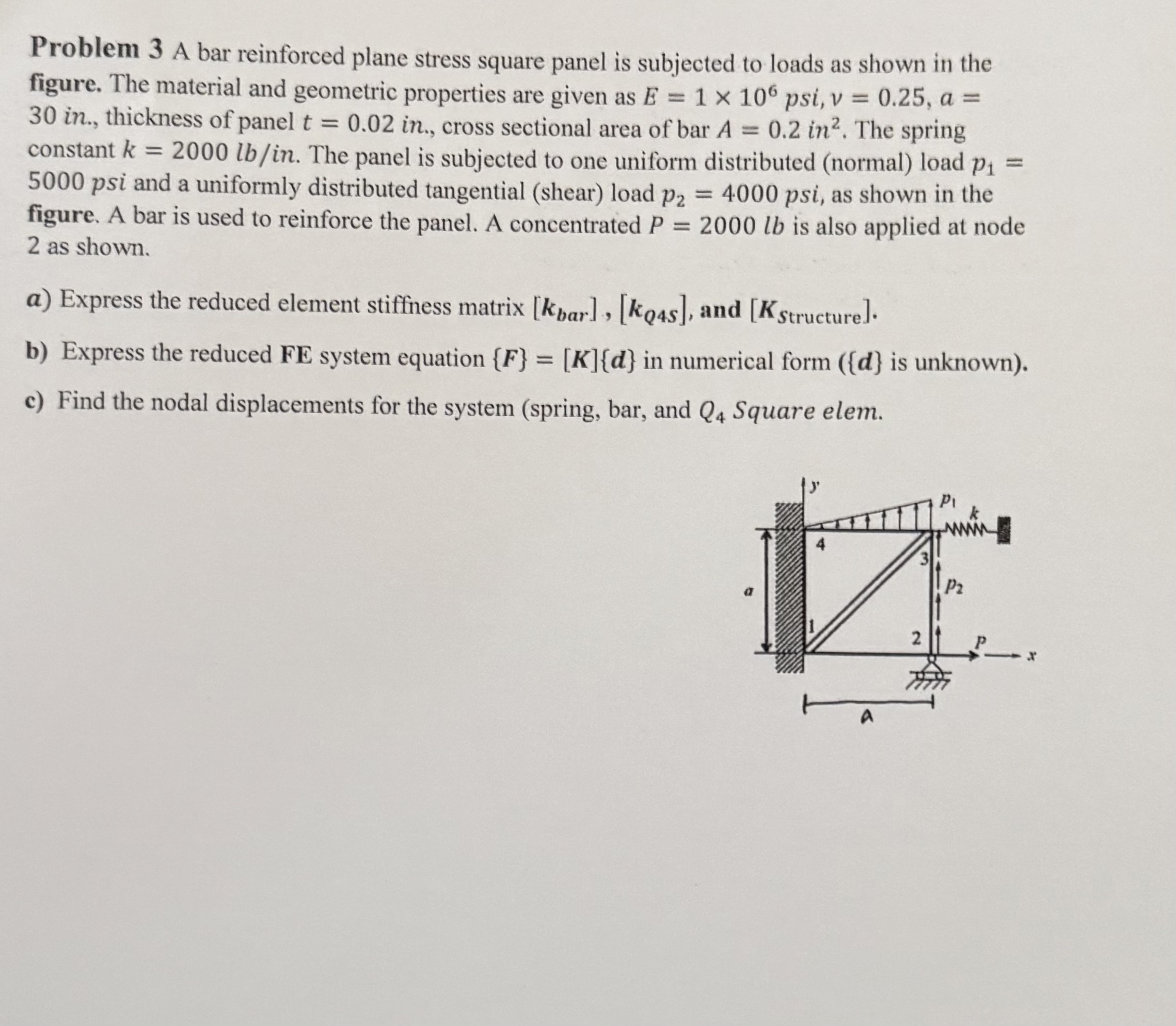 Problem 3 A bar reinforced plane stress square