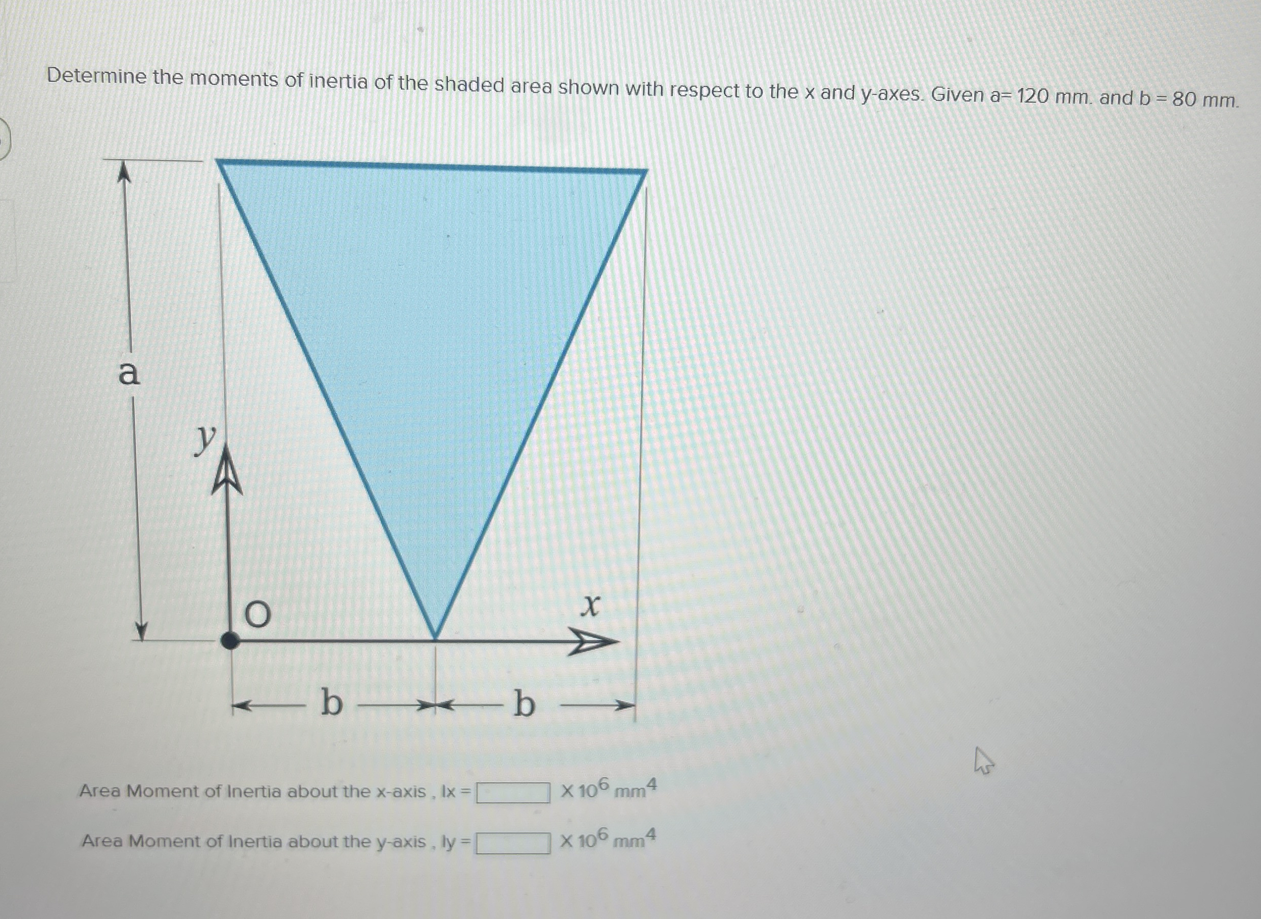 Determine the moments of inertia of the shaded