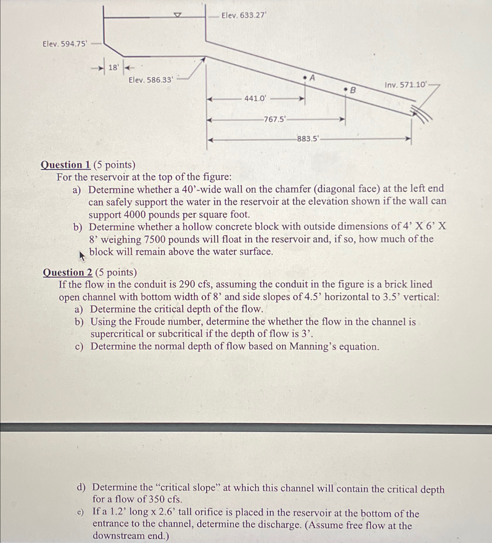 Question 1 ( 5 points ) For the reservoir at the