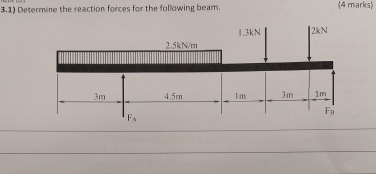 3 . 1 ) Determine the reaction forces for the