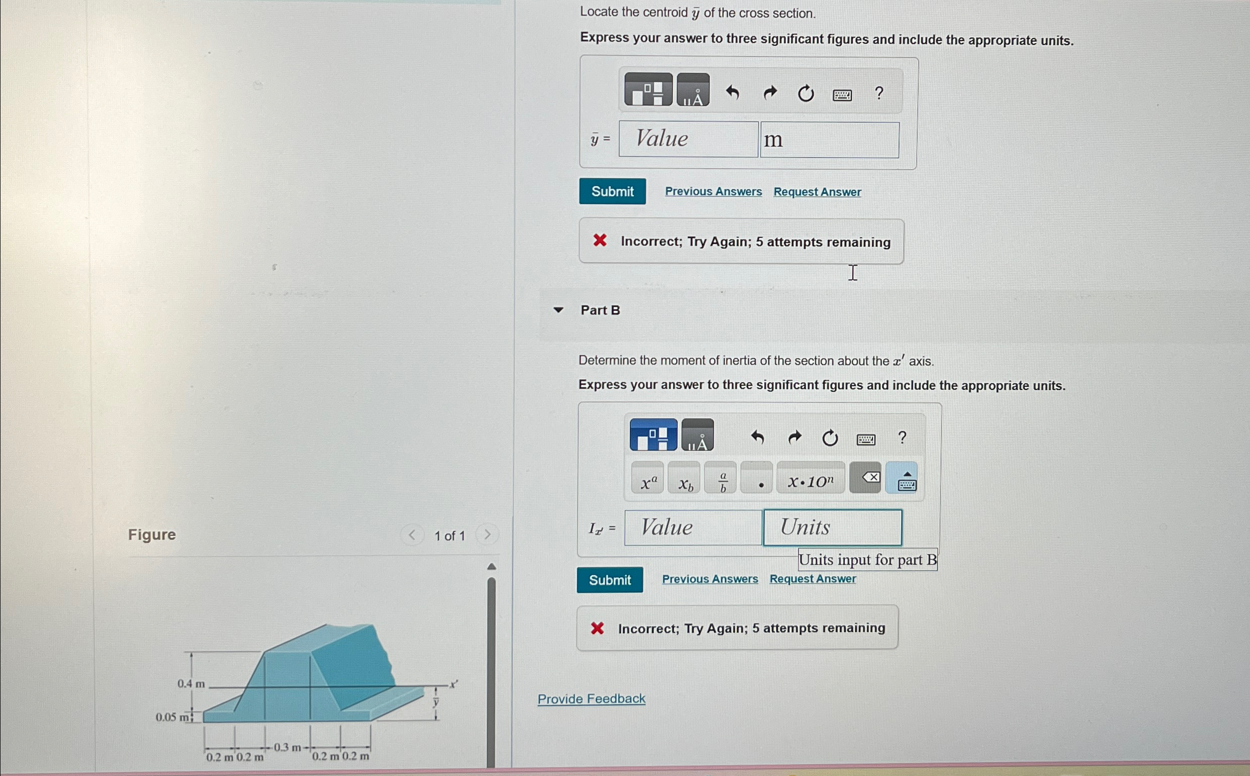 Locate the centroid ? b a r ( y ) of the cross