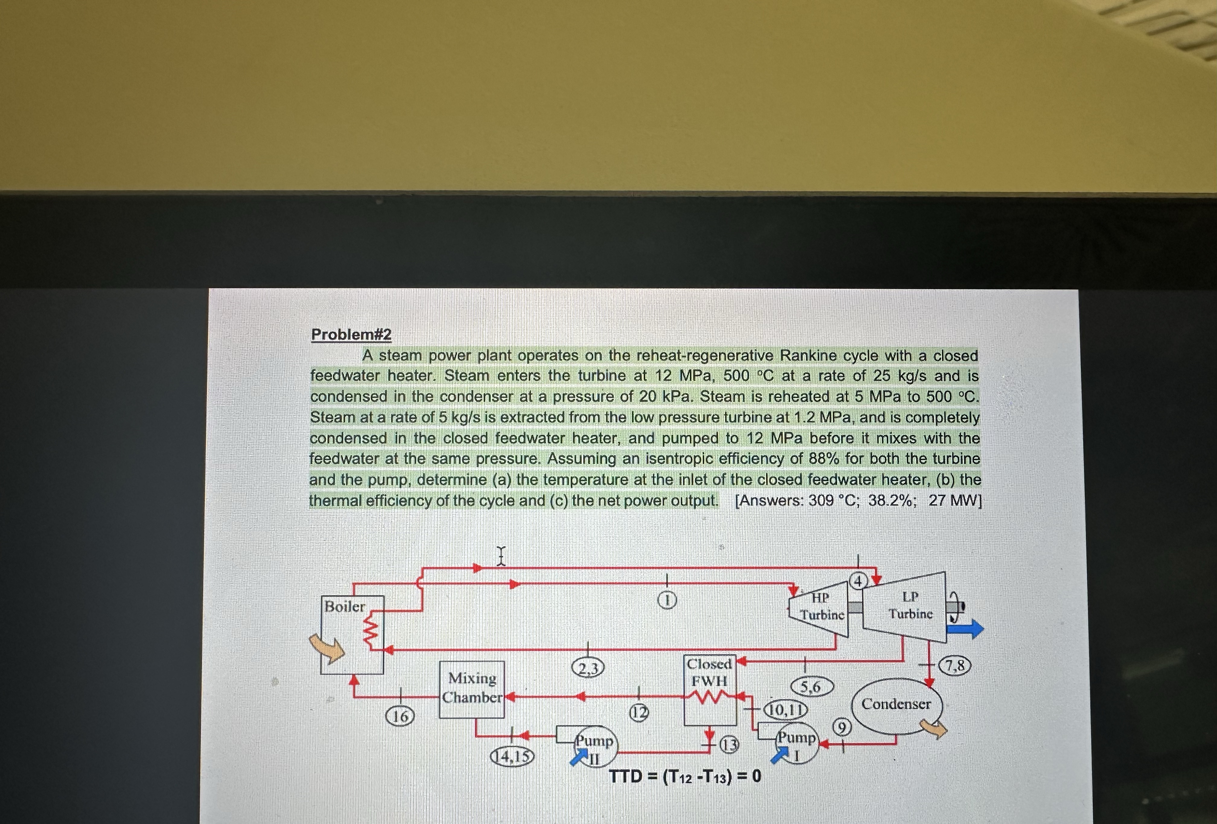 Problem# 2 A steam power plant operates on the