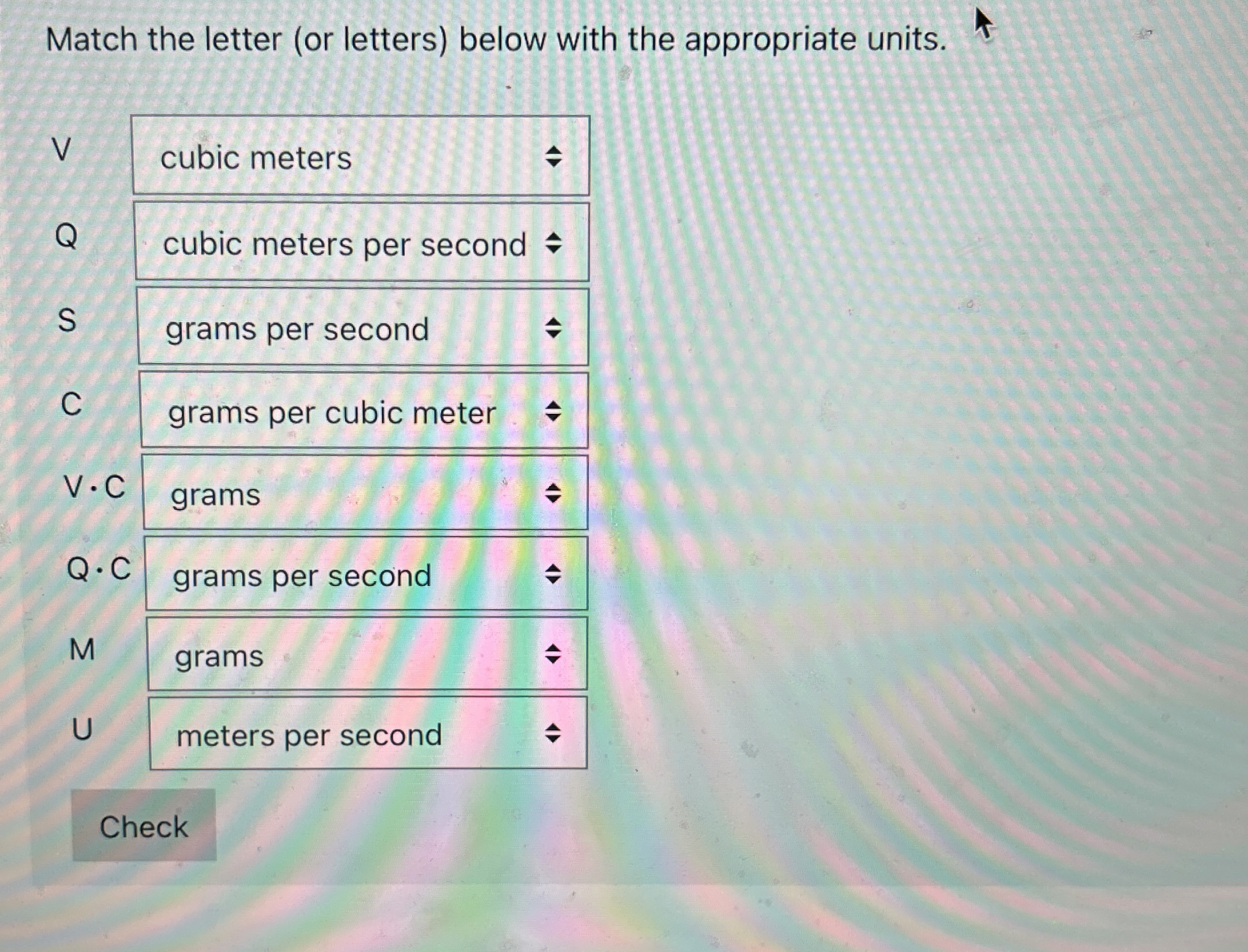 Match the letter ( or letters ) below with the
