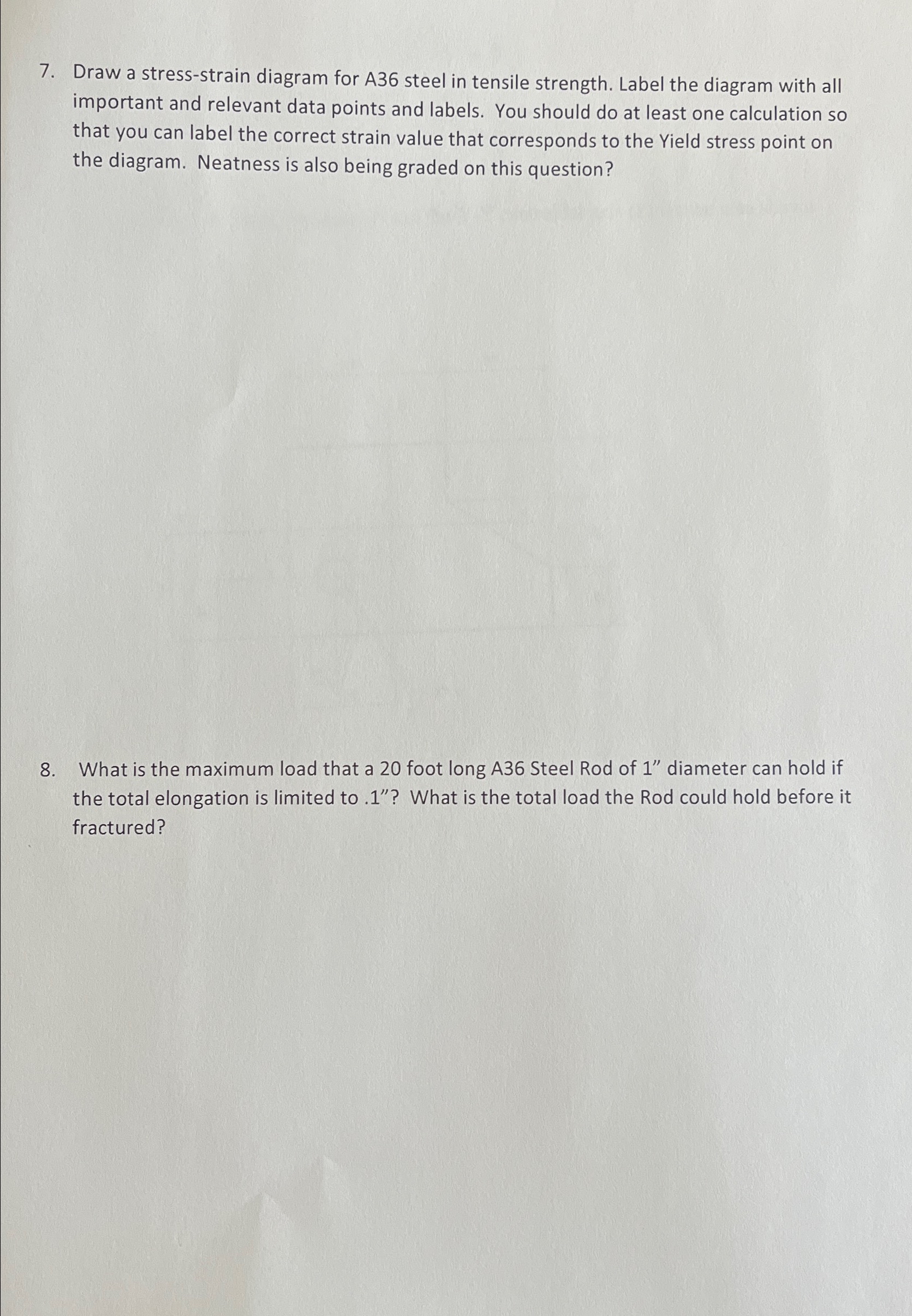Draw a stress - strain diagram for A 3 6 steel in
