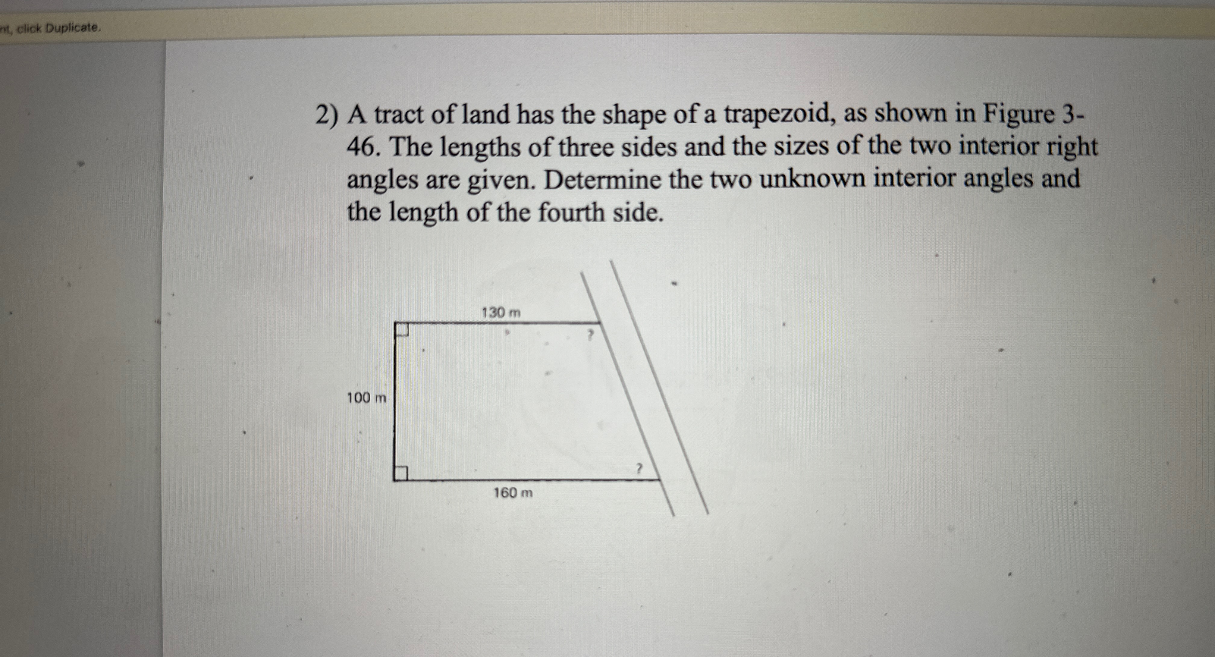 A tract of land has the shape of a trapezoid, as