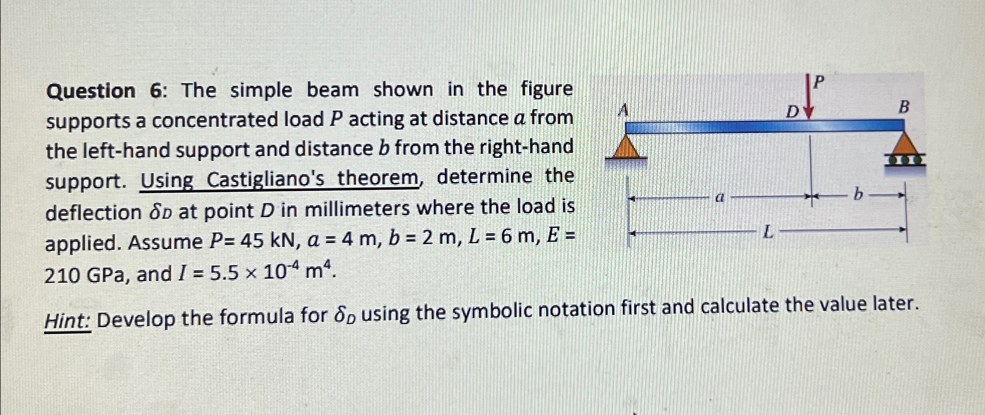 Question 6 : The simple beam shown in the figure