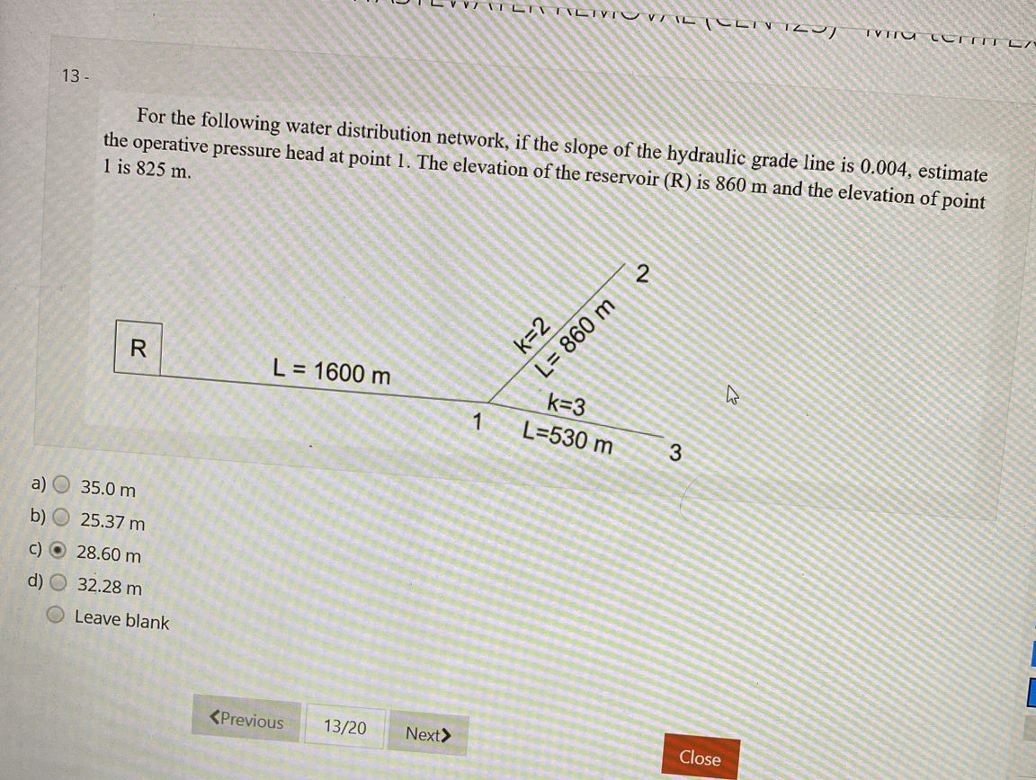 For the following water distribution network, if