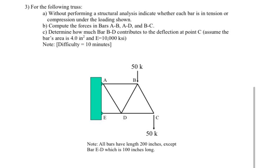 For the following truss: a ) Without performing a