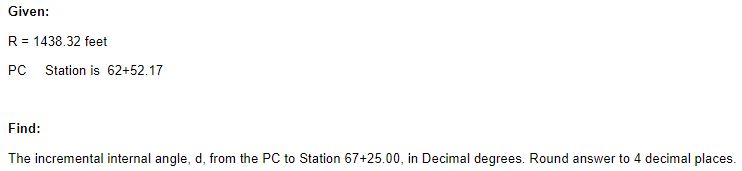 Given: R = 1 4 3 8 . 3 2 feet PC Station is 6 2 +