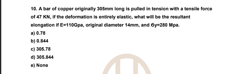 A bar of copper originally 3 0 5 m m long is