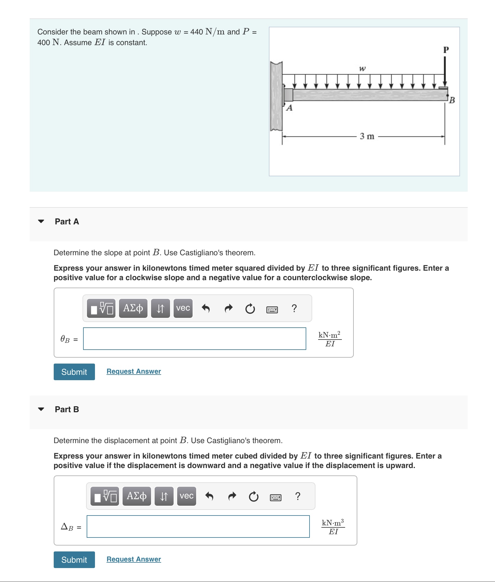 Consider the beam shown in . Suppose w = 4 4 0 N
