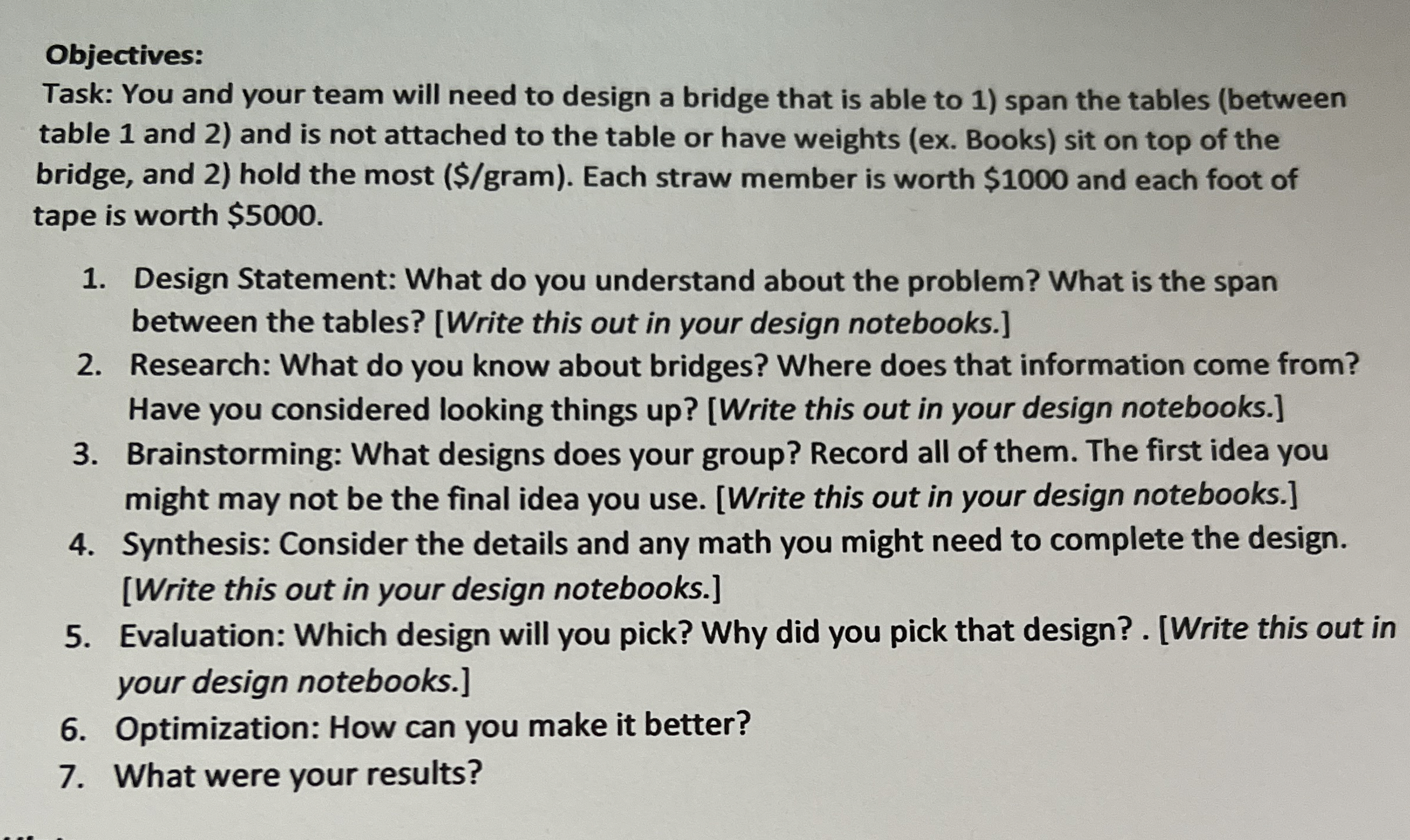 Objectives: Task: You and your team will need to