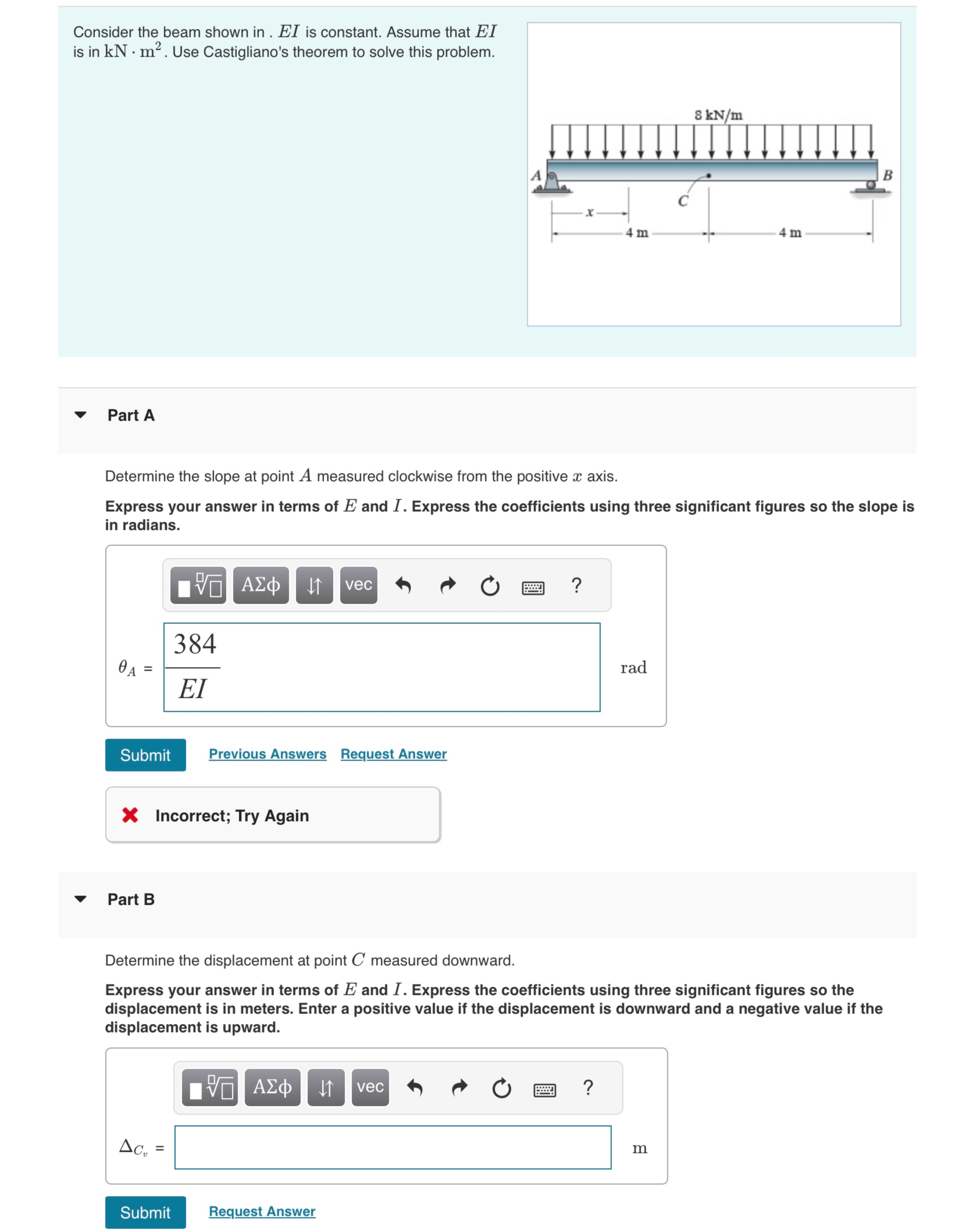 Consider the beam shown in . E I is constant.