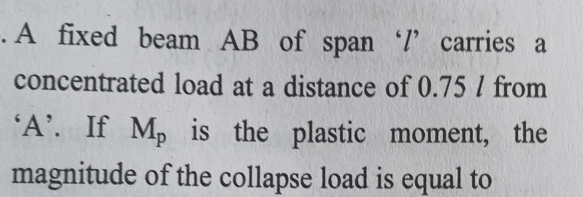 A fixed beam A B of span ' l ' carries a