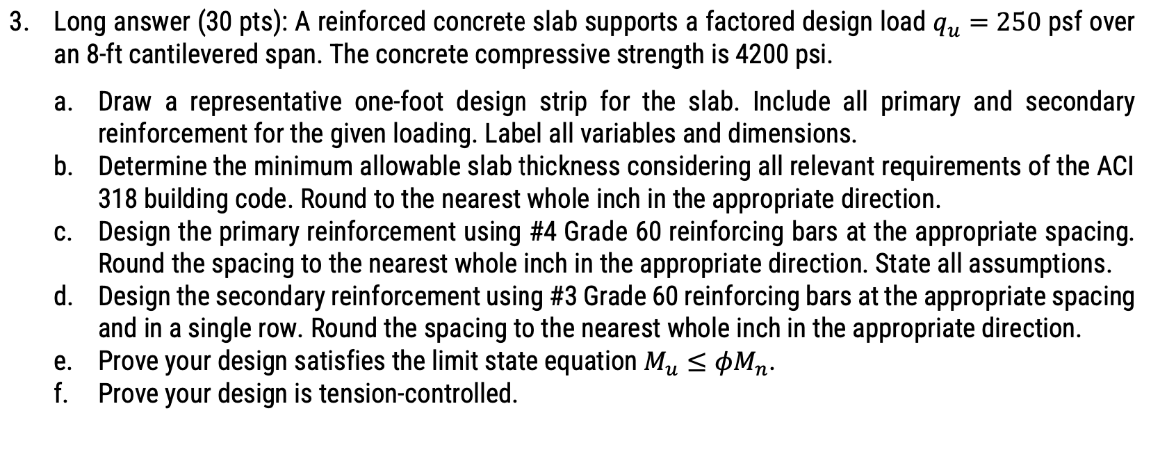 Long answer ( 3 0 p t s ) : A reinforced concrete
