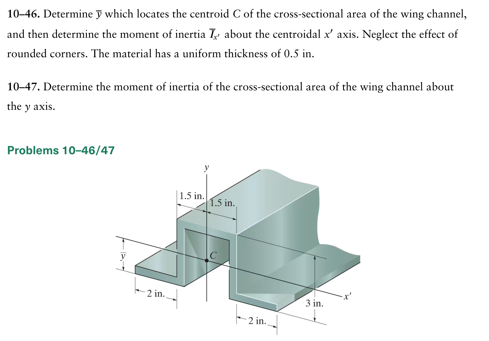 The answer for 1 0 - 4 6 is y bar = 1 . 2 9 in ,