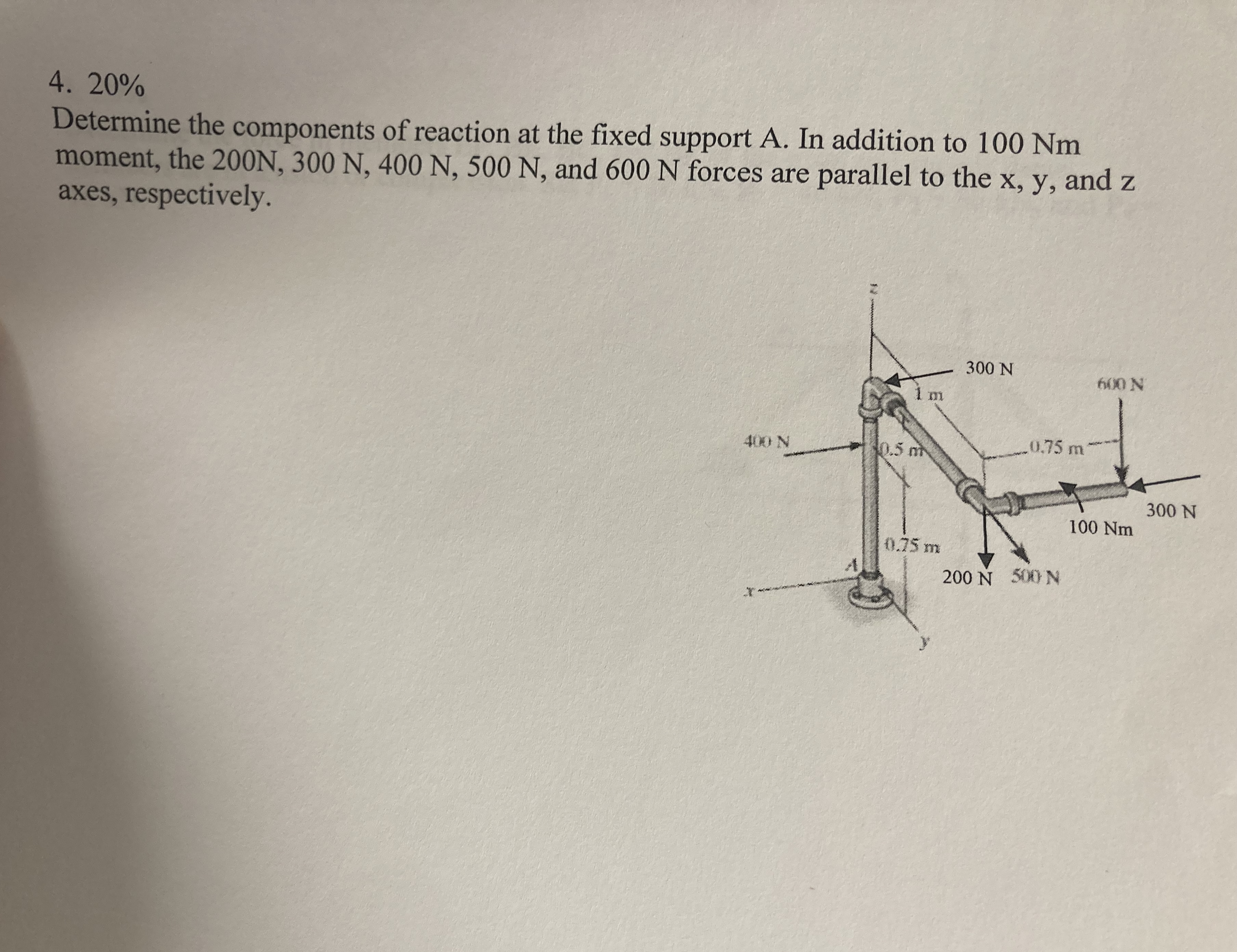 2 0 % Determine the components of reaction at the
