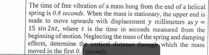 The time of free vibration of a mass hung from