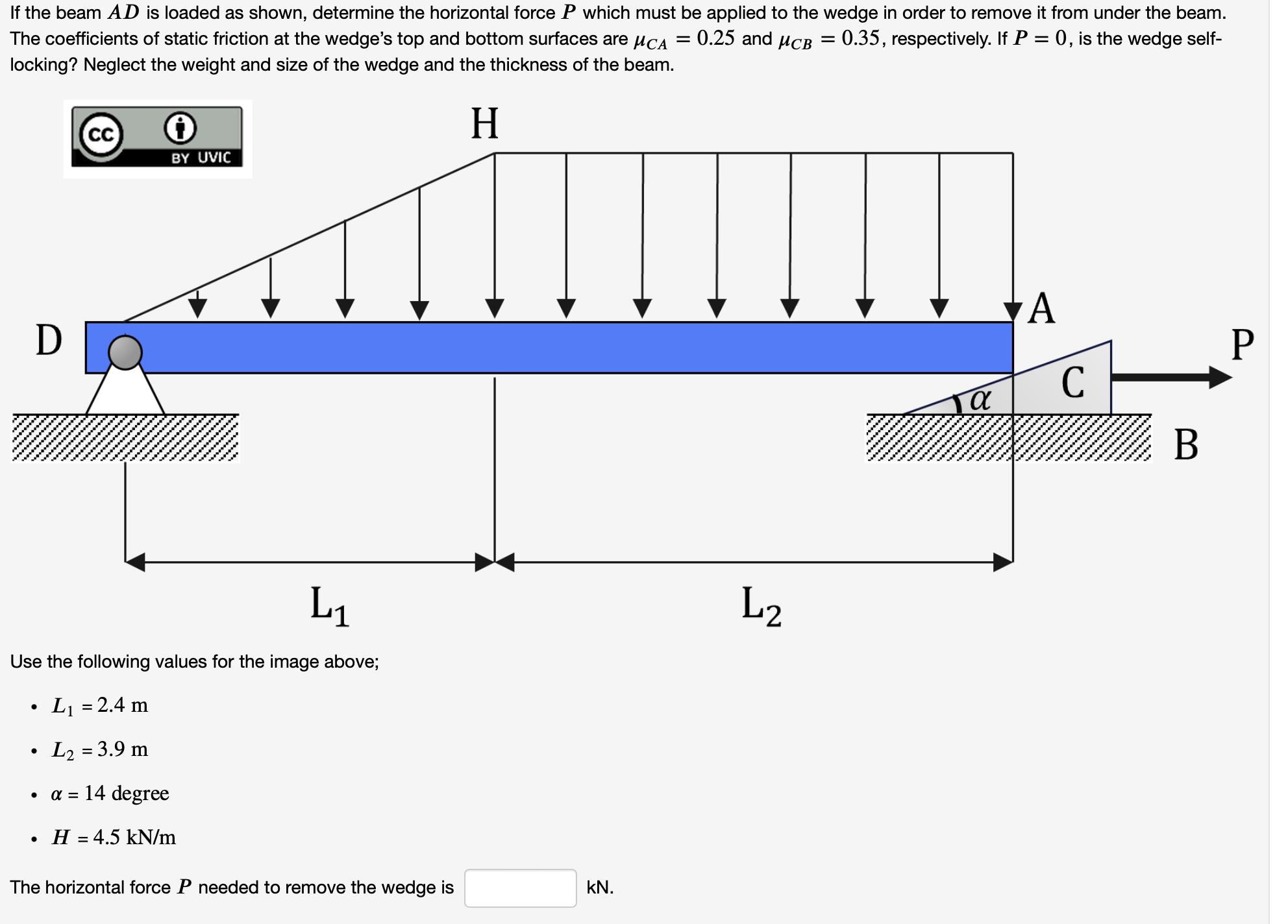 If the beam A D is loaded as shown, determine the