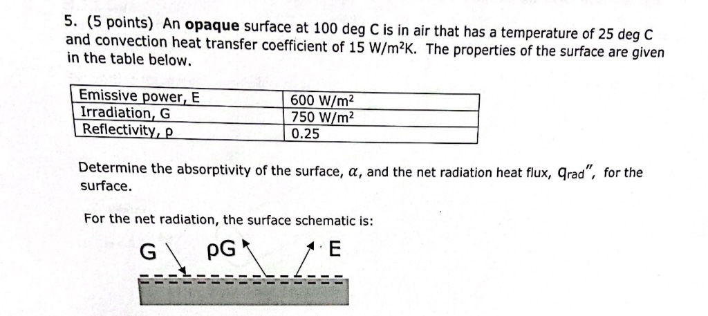 ( 5 points ) An opaque surface at 1 0 0 deg C is